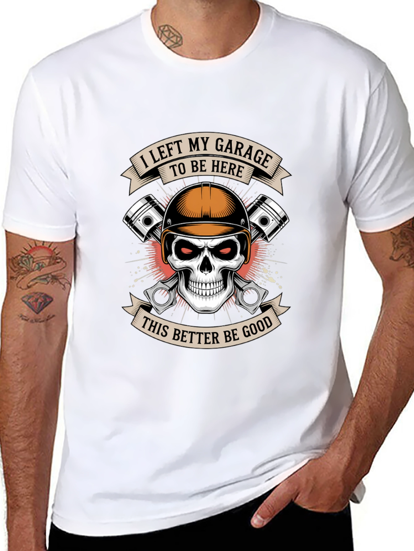 Garage Humor Graphic T-Shirt: Skull & Pistons