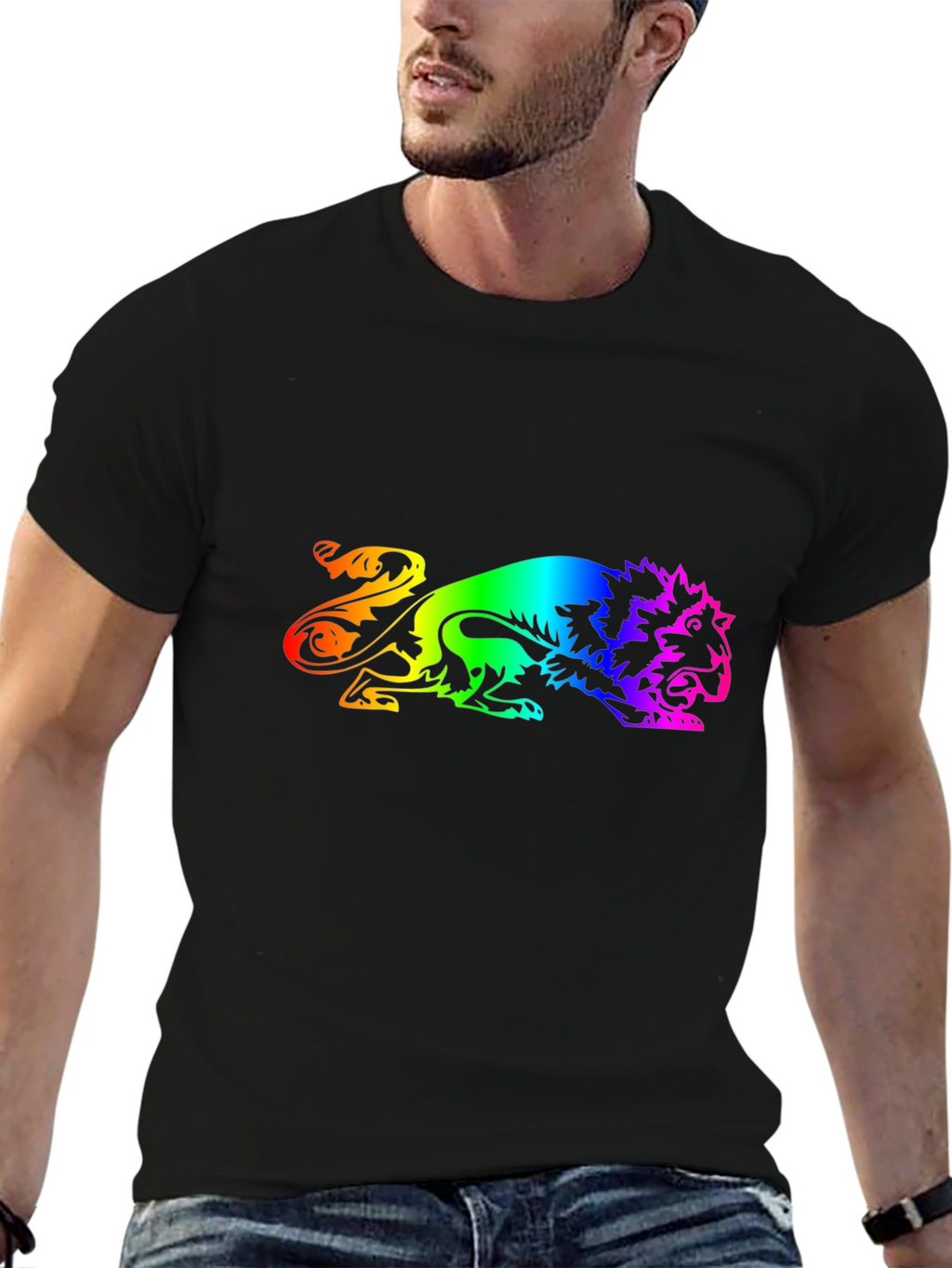 Rainbow Lion Graphic Black T-Shirt