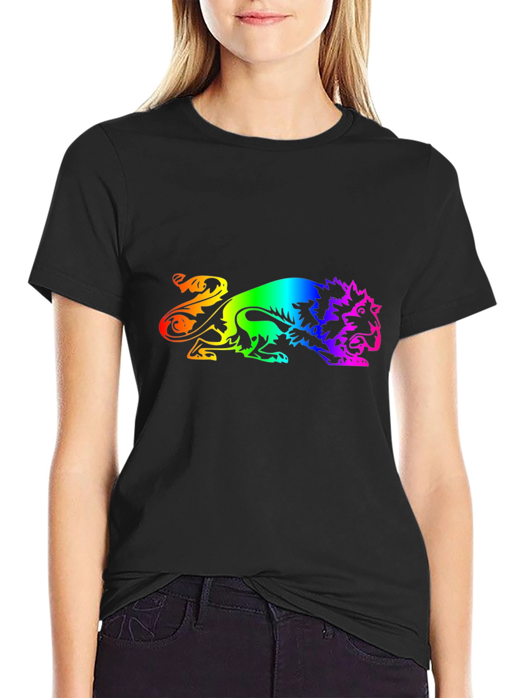 Rainbow Lion Graphic Black T-Shirt