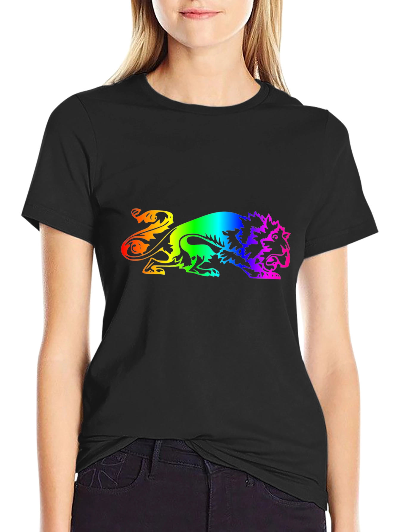 Rainbow Lion Graphic Black T-Shirt