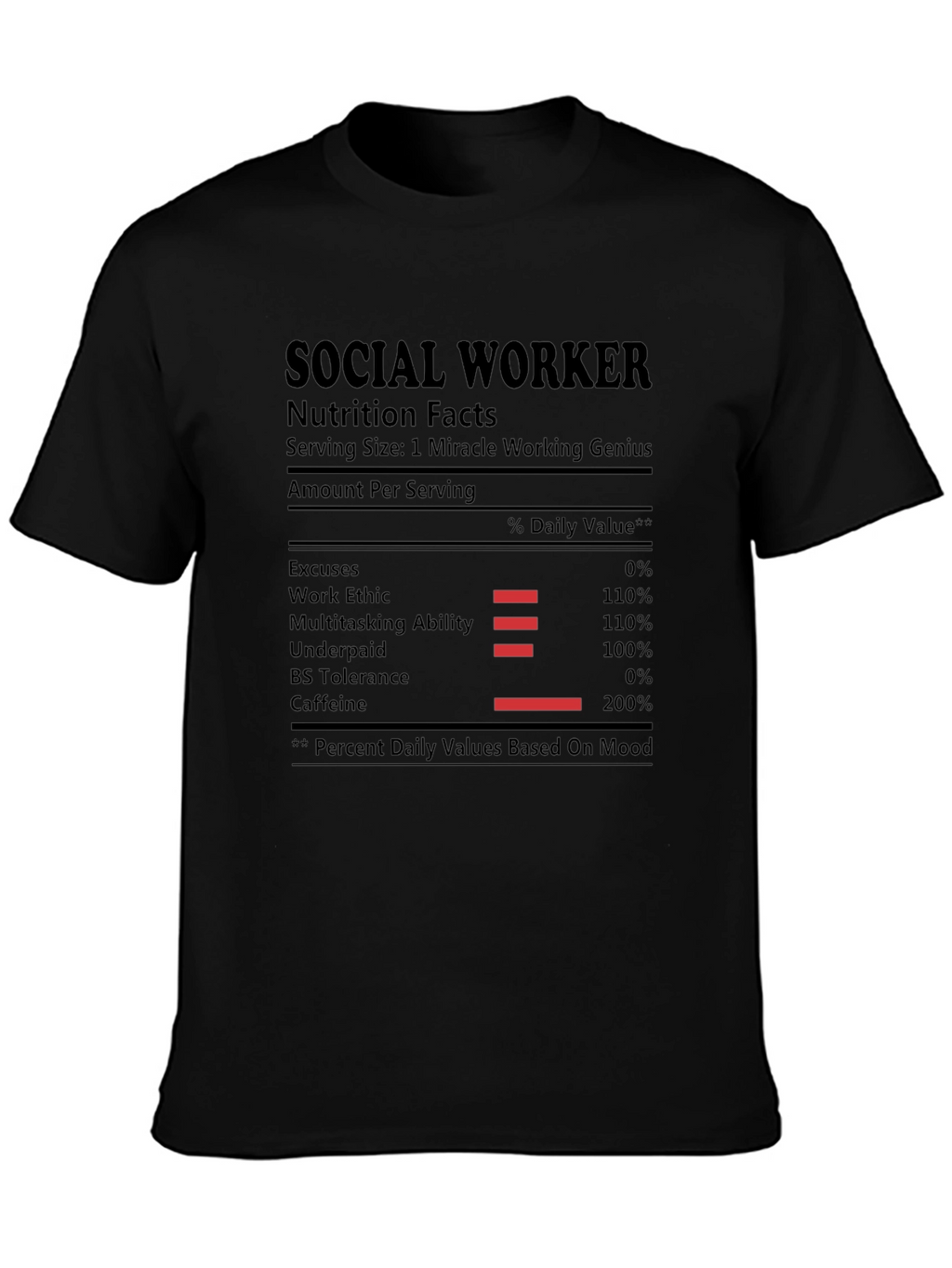 Social Worker Nutrition Facts Black T-Shirt
