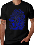 Blue Fingerprint Silhouette Graphic Black T-Shirt