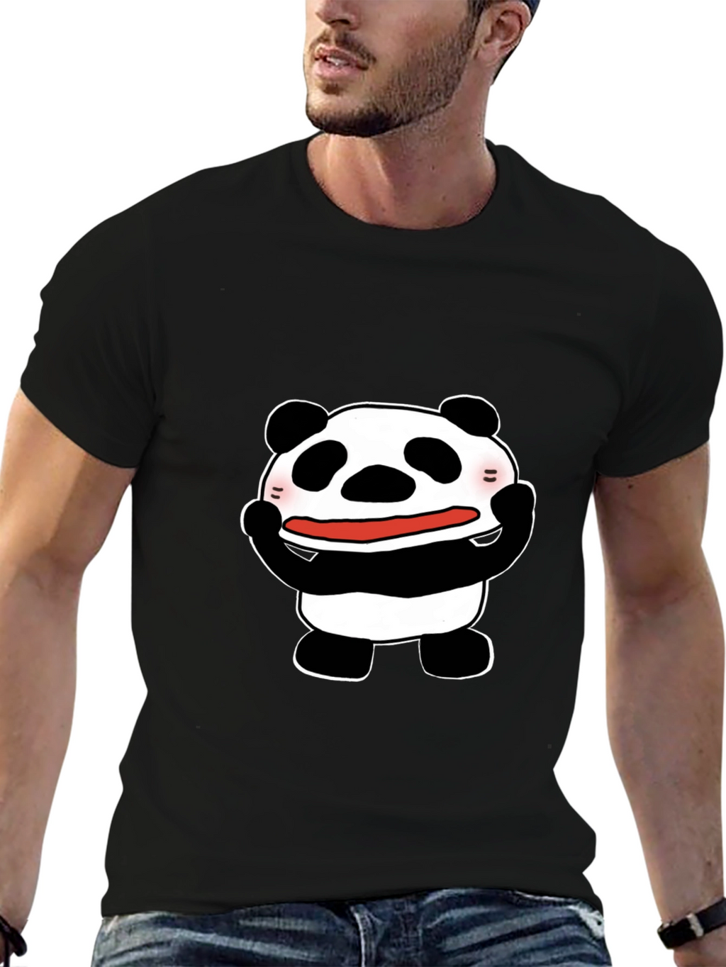 Funny Panda Graphic Tee - Black Cotton T-Shirt