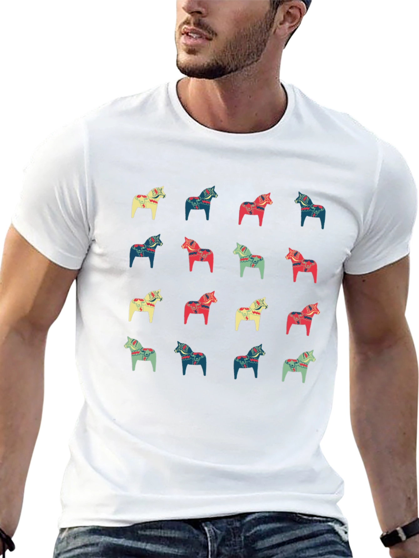 Dala Horse Pattern Black T-Shirt
