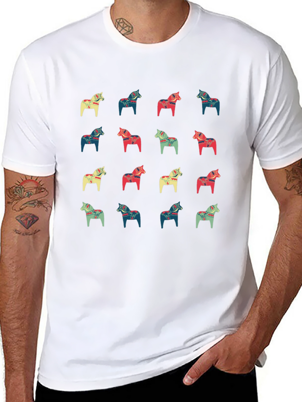 Dala Horse Pattern Black T-Shirt