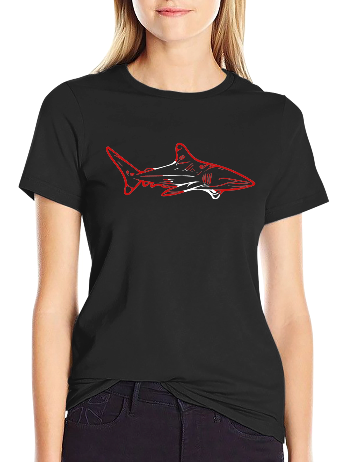 Mens Black T-Shirt with Shark Graphic