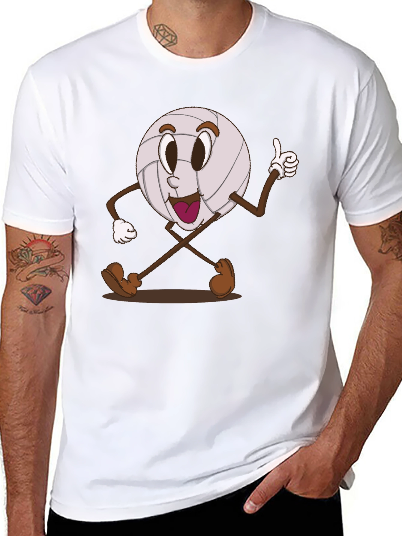 Volleyball Cartoon Graphic Tee - Black