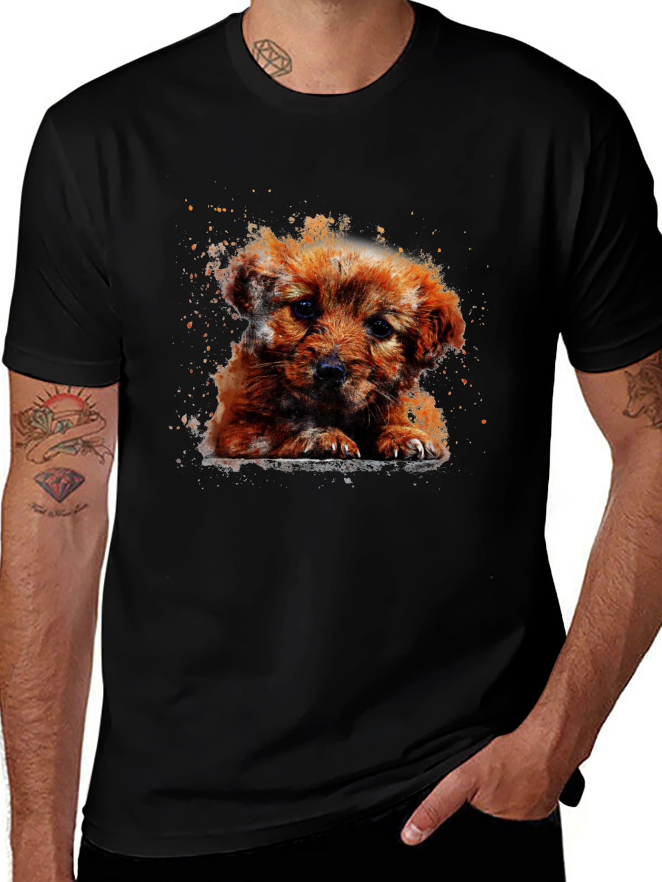 Cute Puppy Art T-Shirt - Casual Cotton Tee