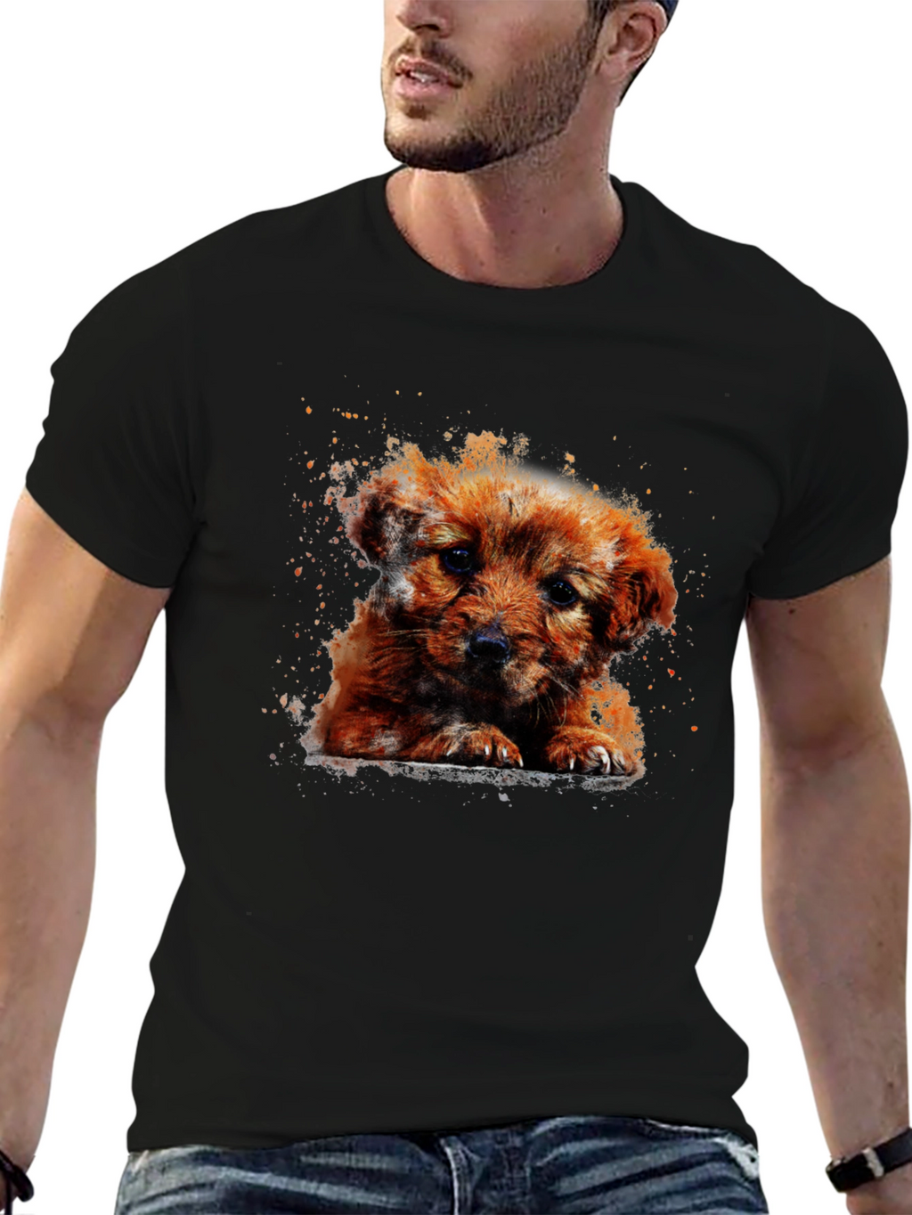 Cute Puppy Art T-Shirt - Casual Cotton Tee
