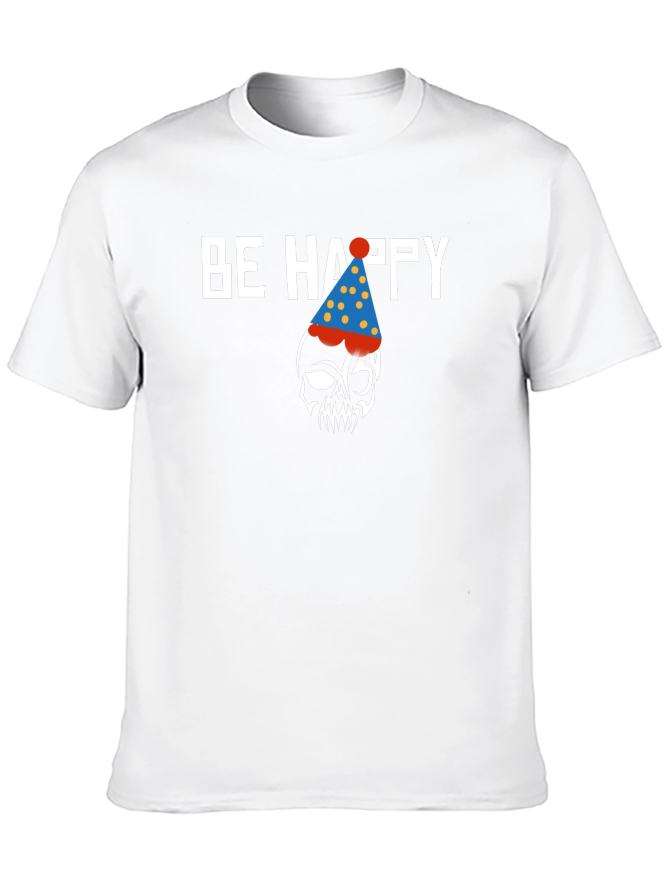 Be Happy Skull Graphic Print Crew Neck T-Shirt
