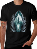Nature Feather Graphic Tee - Mens Black T-Shirt