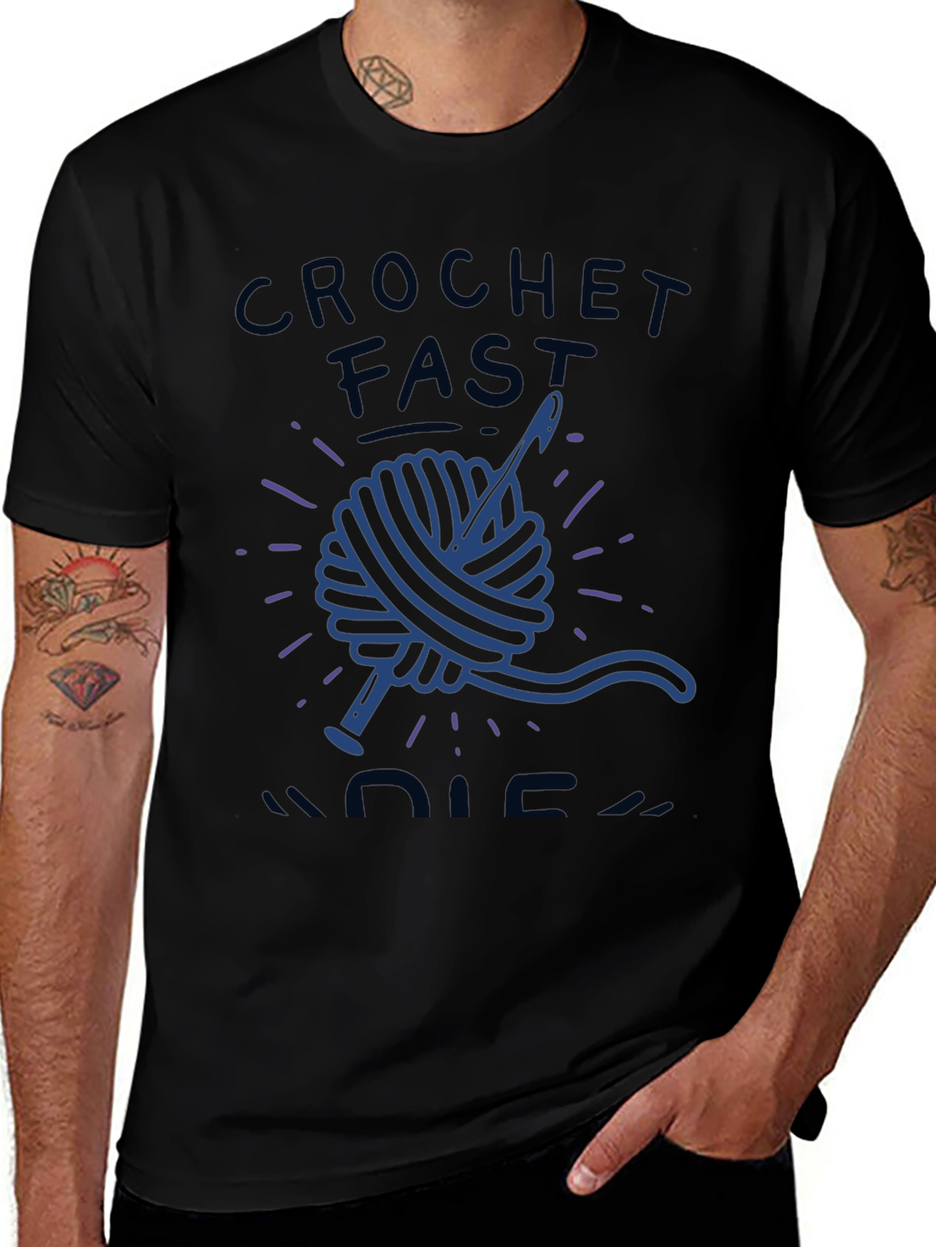 Crochet Fast Die Warm Funny T-Shirt