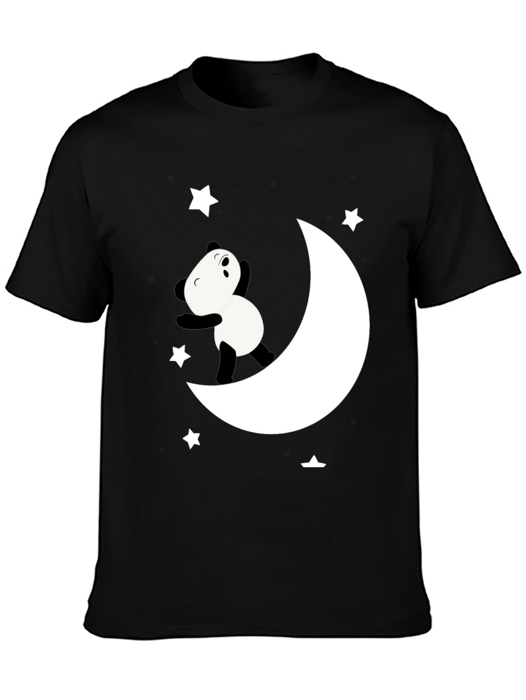 Panda Moon Star Graphic Tee - Soft Black Cotton