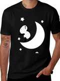 Panda Moon Star Graphic Tee - Soft Black Cotton