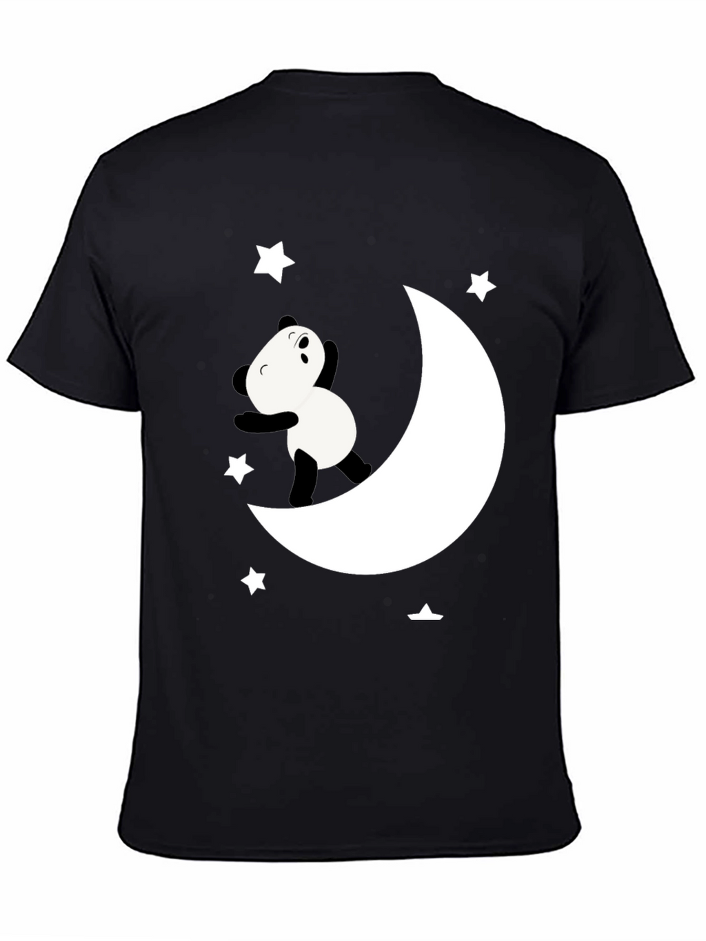 Panda Moon Star Graphic Tee - Soft Black Cotton
