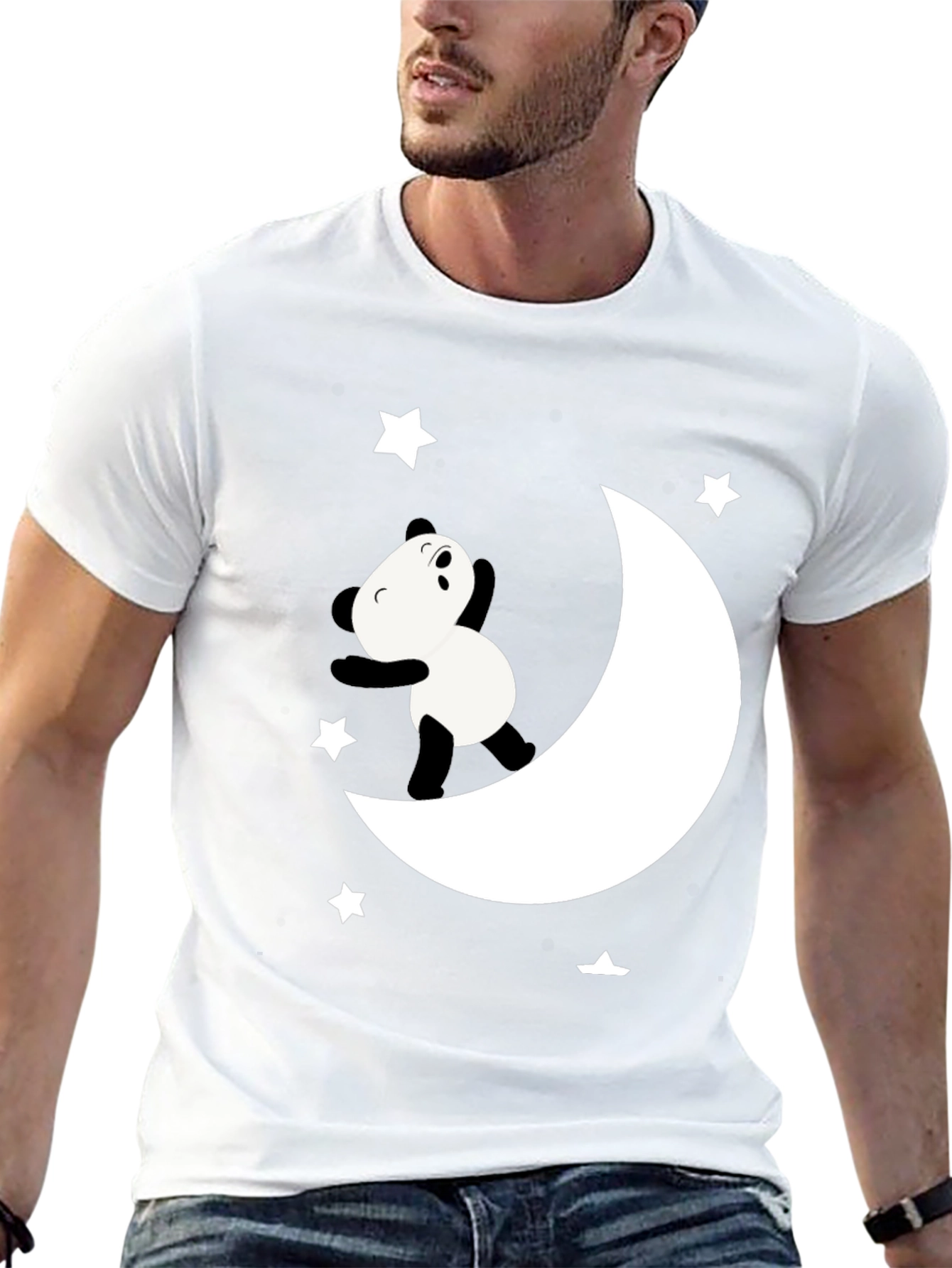 Panda Moon Star Graphic Tee - Soft Black Cotton
