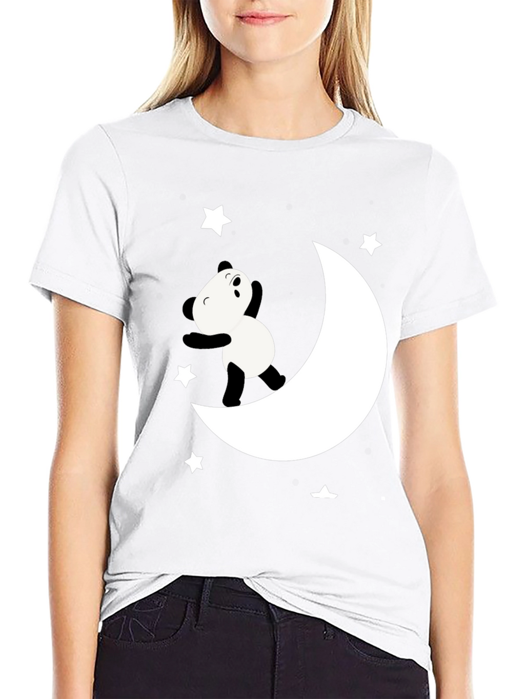 Panda Moon Star Graphic Tee - Soft Black Cotton