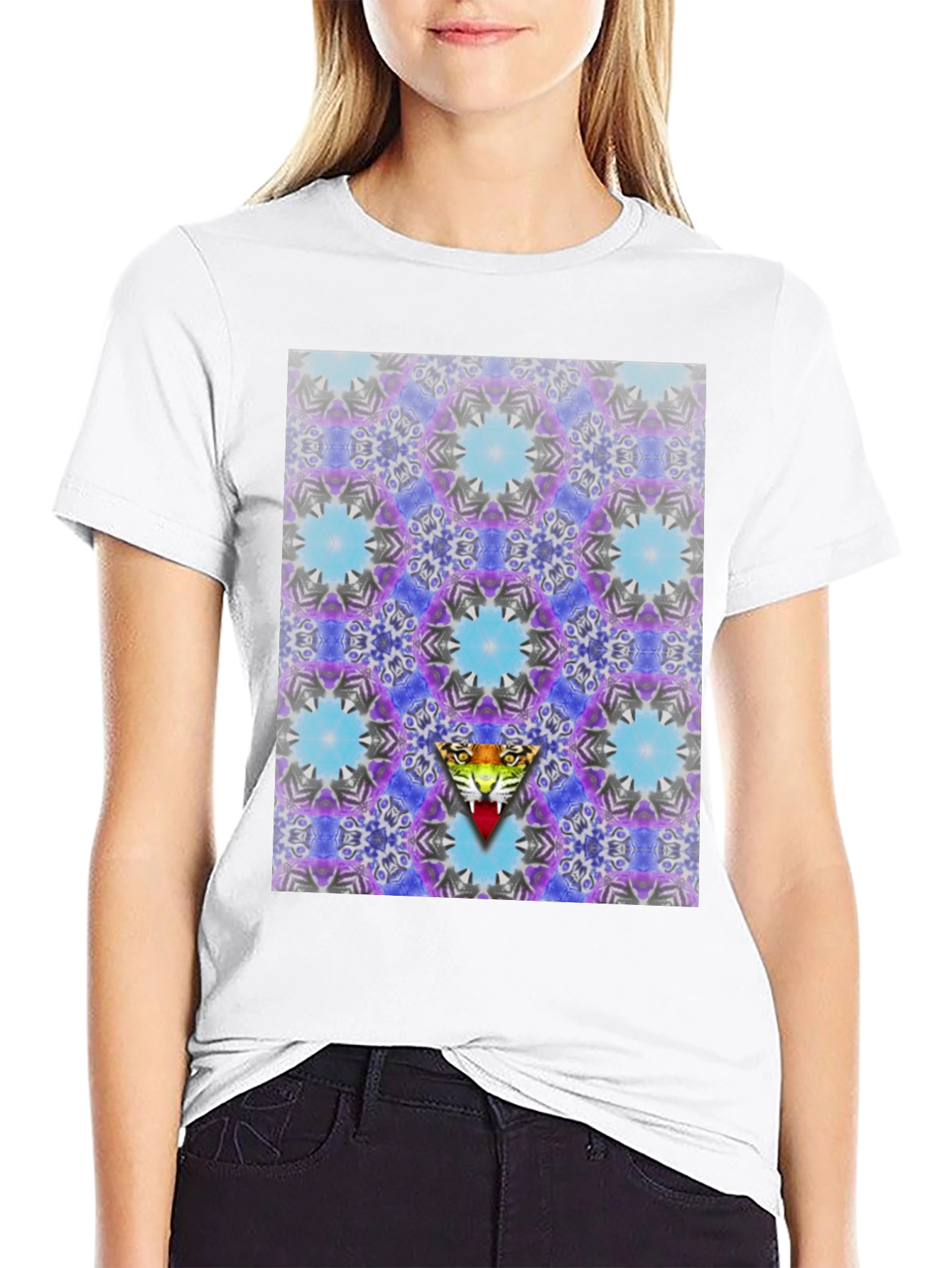 Kaleidoscope Tiger Graphic Black T-Shirt