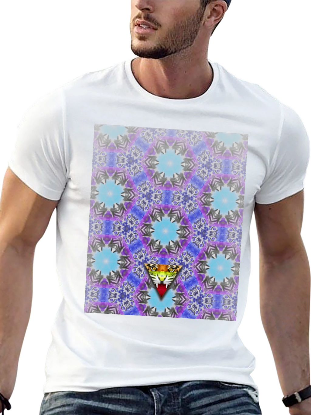 Kaleidoscope Tiger Graphic Black T-Shirt