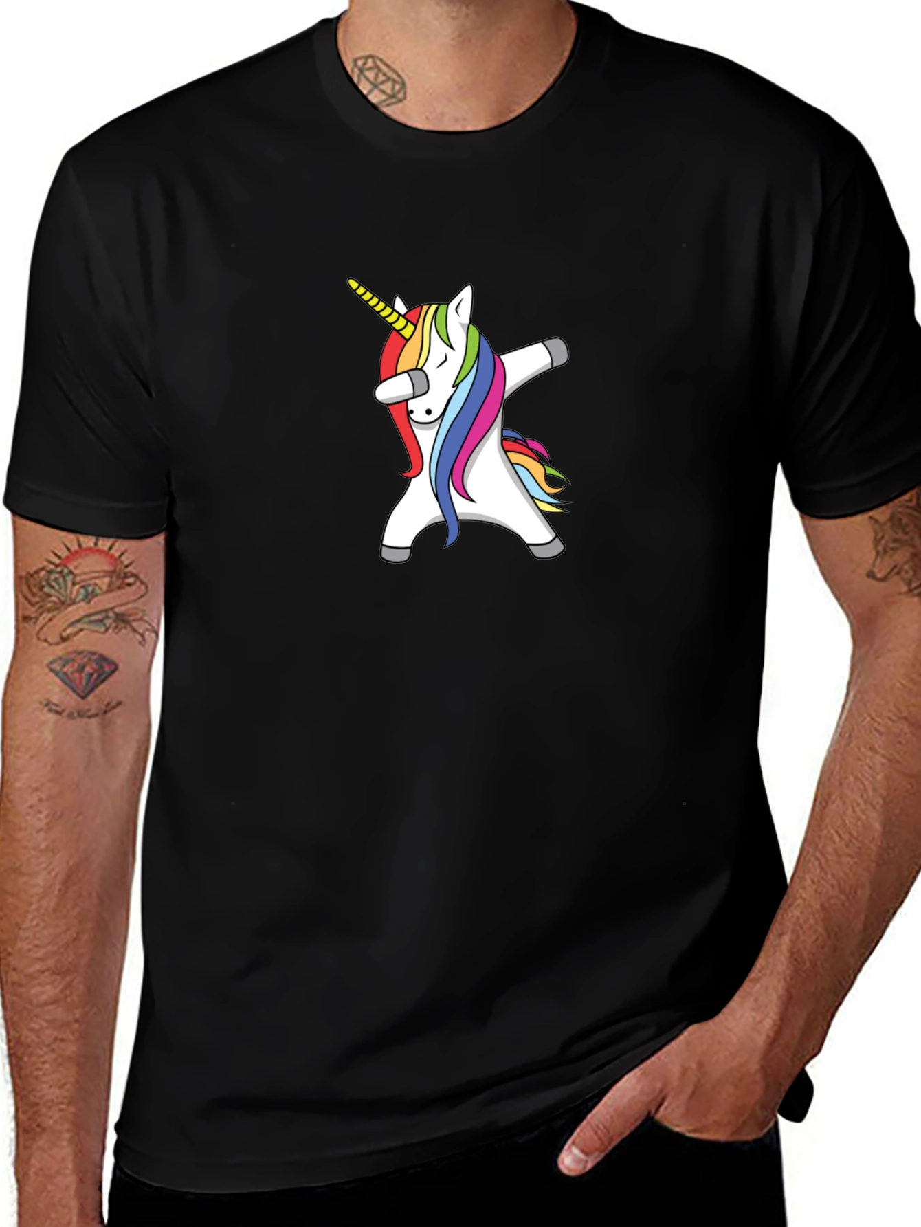 Dabbing Unicorn Graphic Tee - Black Cotton Blend Shirt