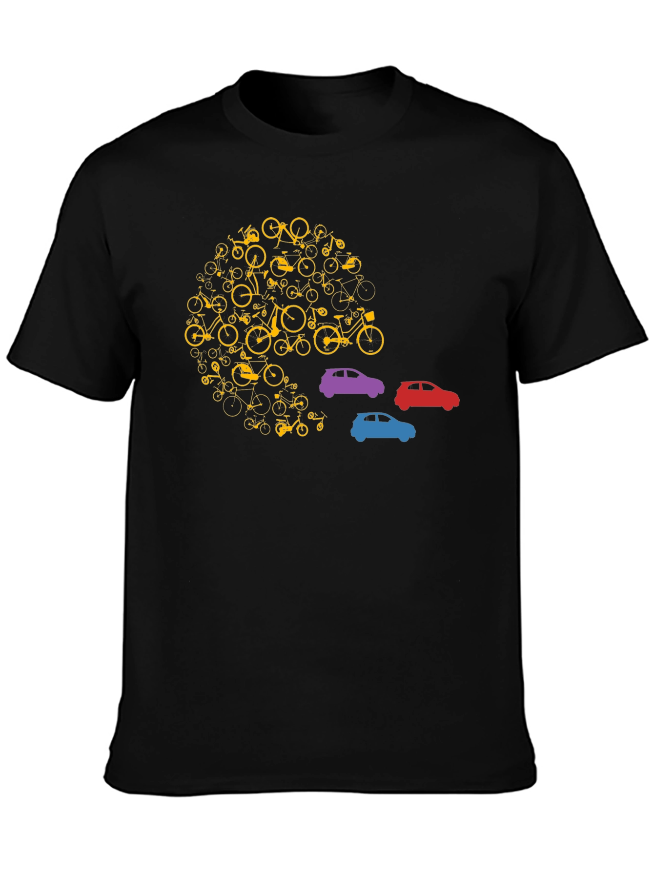 Unique Bicycle and Car Graphic T-Shirt - Black