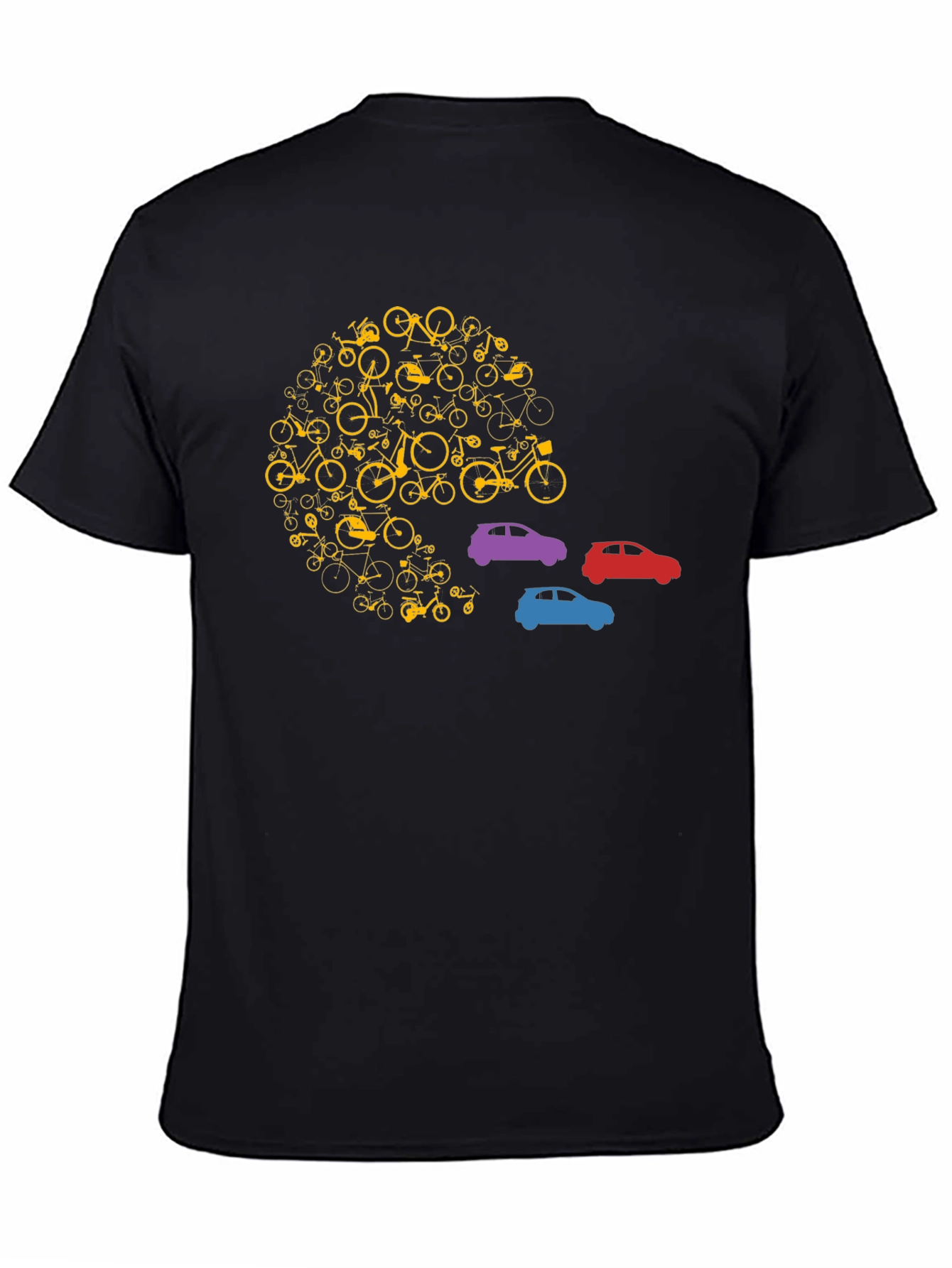 Unique Bicycle and Car Graphic T-Shirt - Black