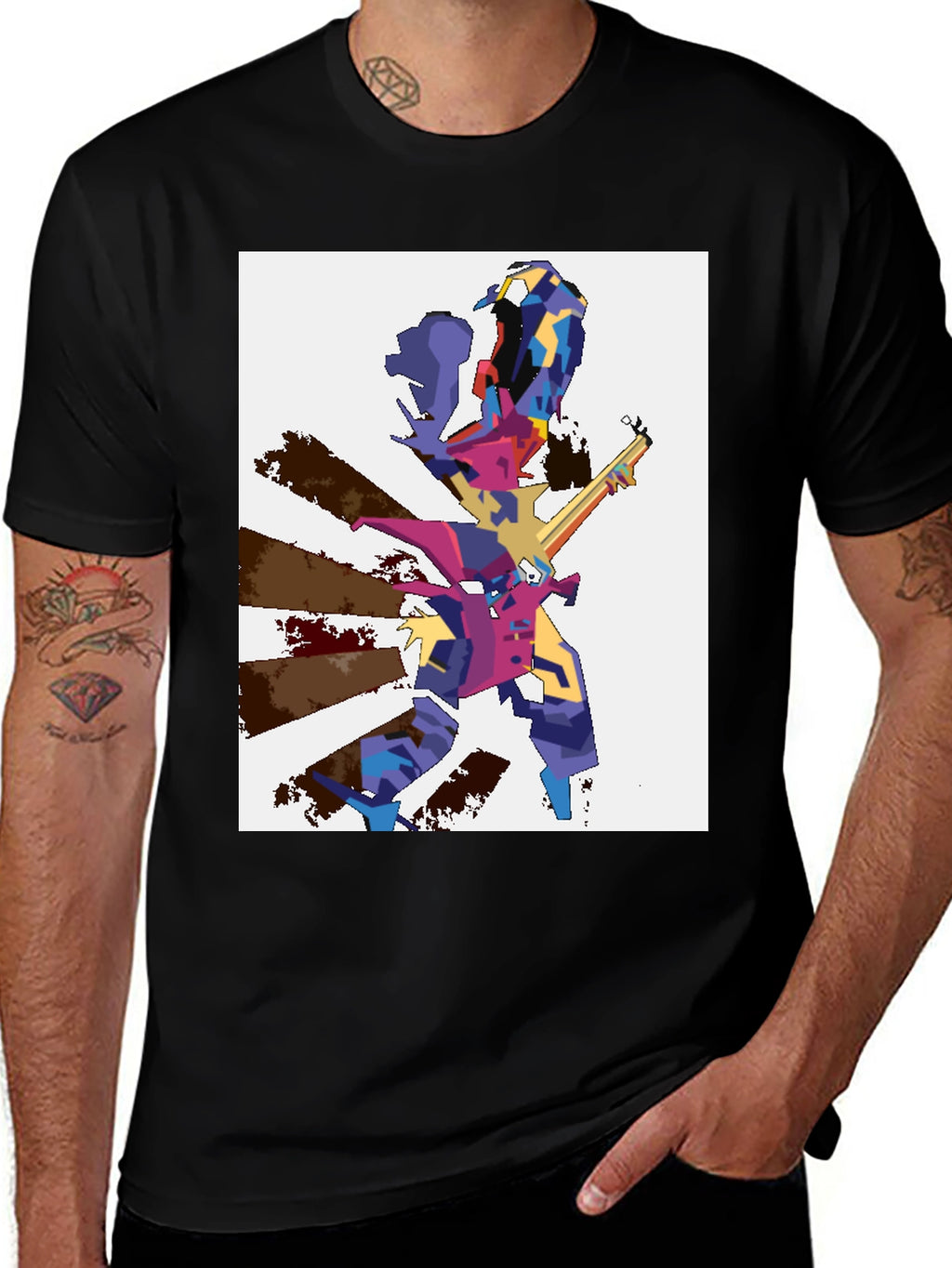 Abstract Graphic Tee - Mens Black Cotton T-Shirt