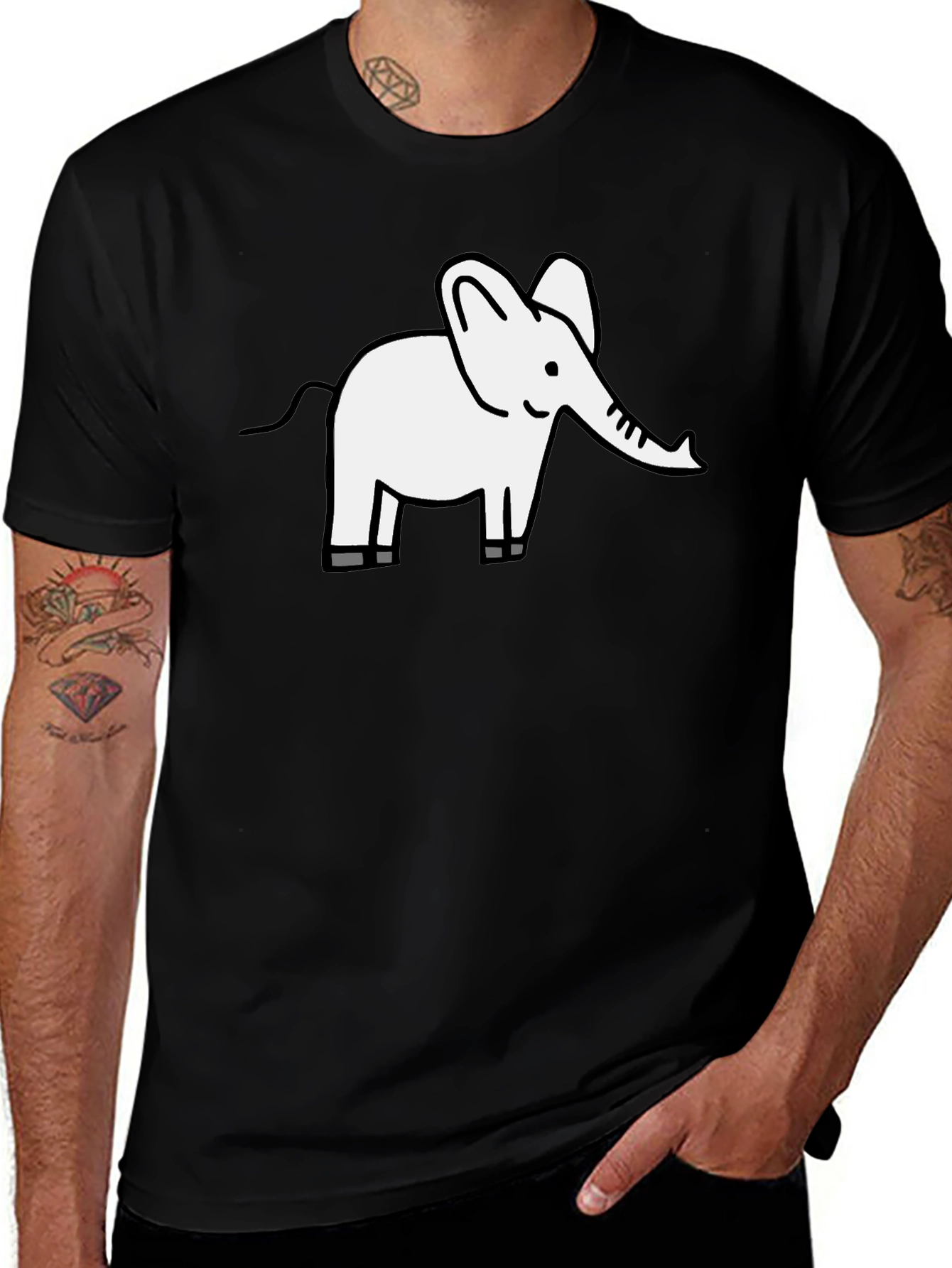 Cute Elephant Graphic Tee - Black Cotton T-Shirt