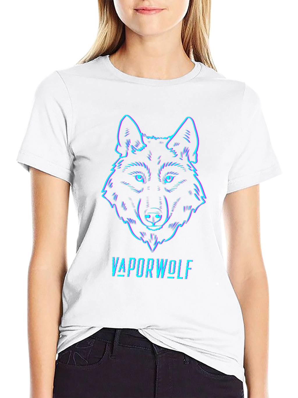 Vaporwave Wolf Graphic Tee - Black Cotton T-Shirt