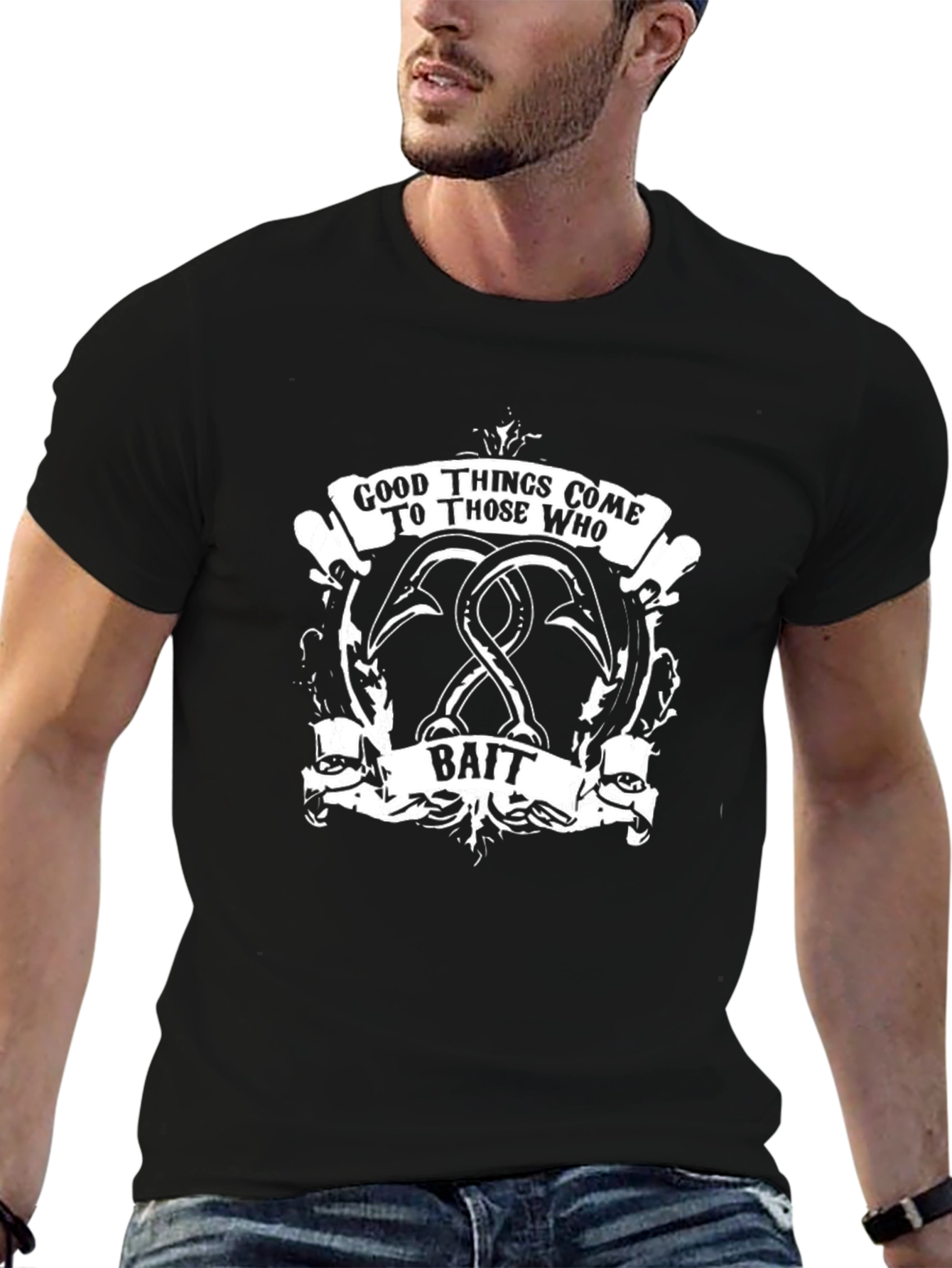 Fishing Hook Black T-Shirt - Good Things Bait Tee
