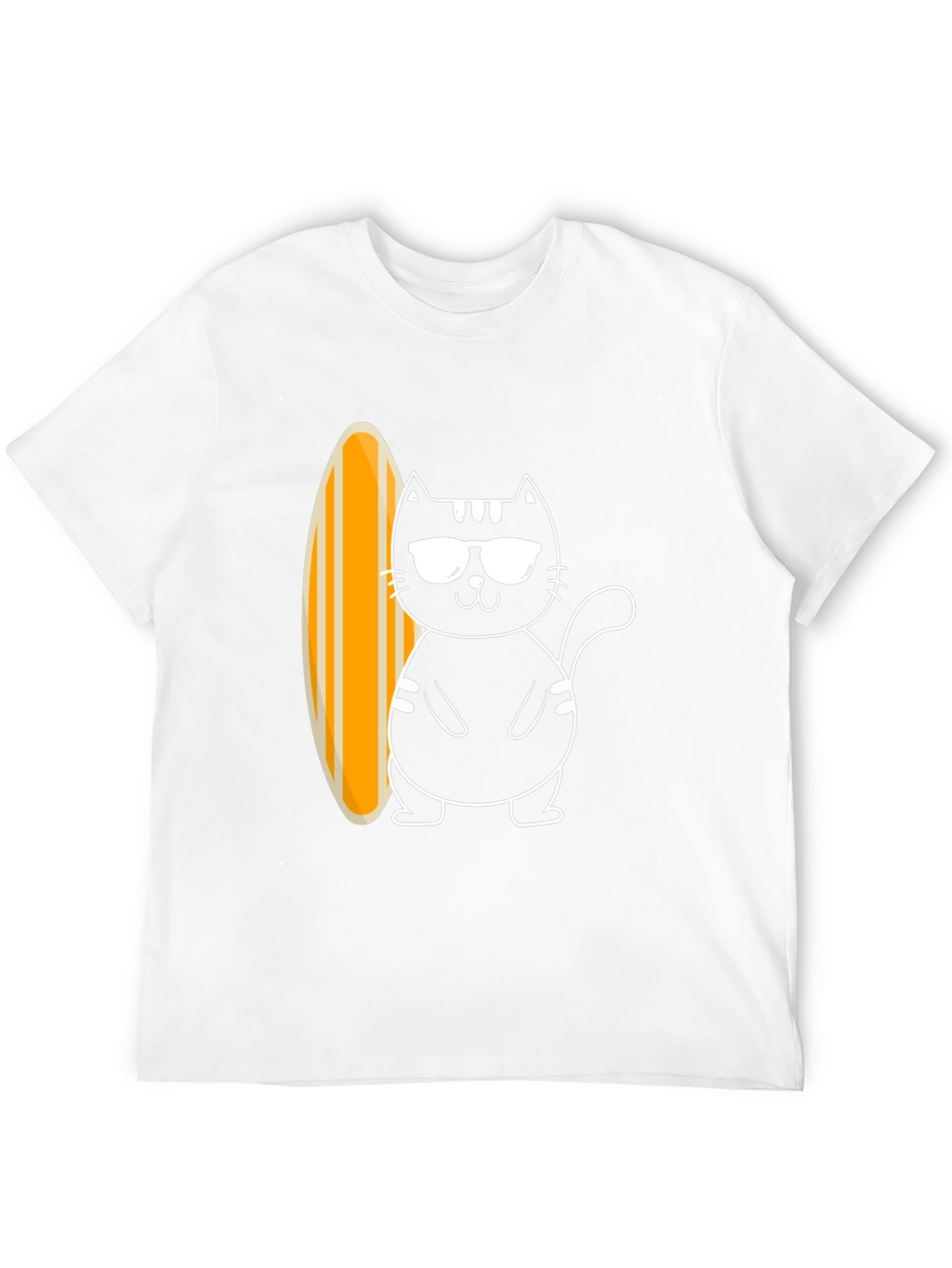 Cool Cat Surfboard Graphic Tee - Black Cotton T-Shirt