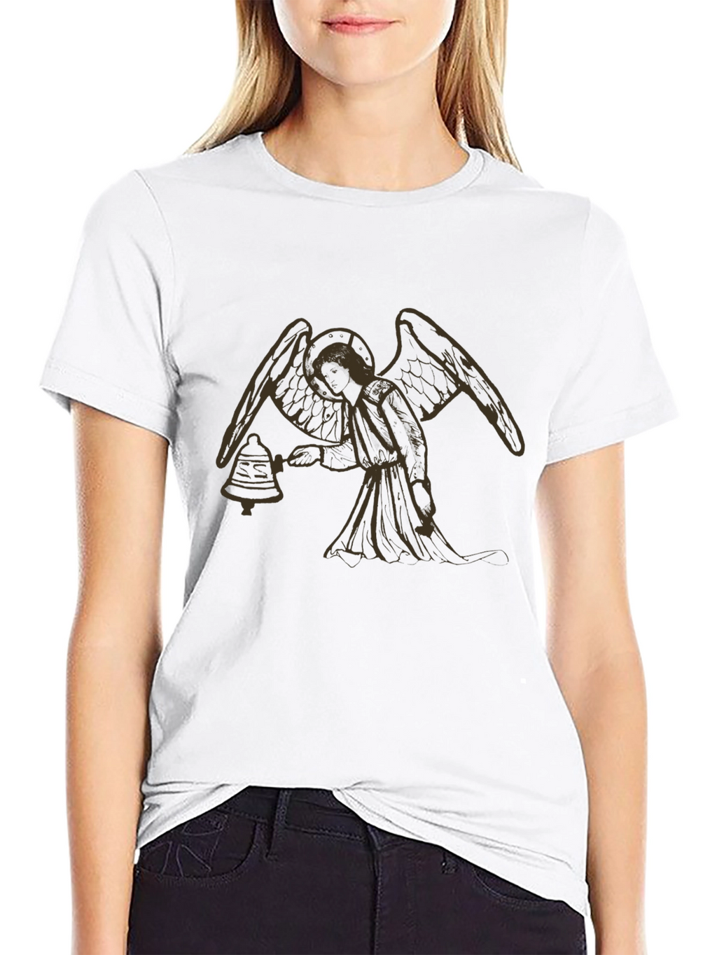 Angel Bell T-Shirt - Black Cotton Graphic Tee