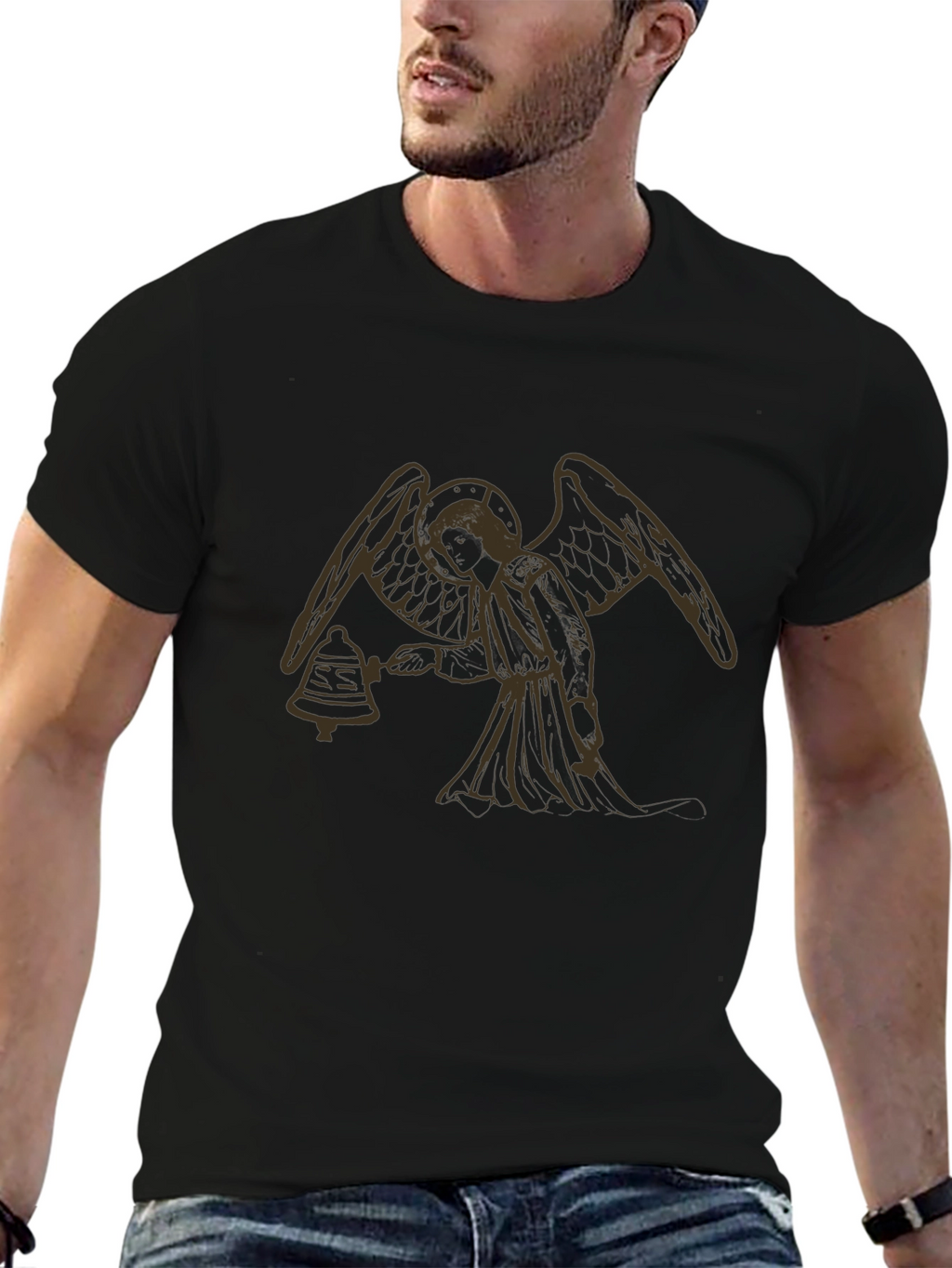 Angel Bell T-Shirt - Black Cotton Graphic Tee