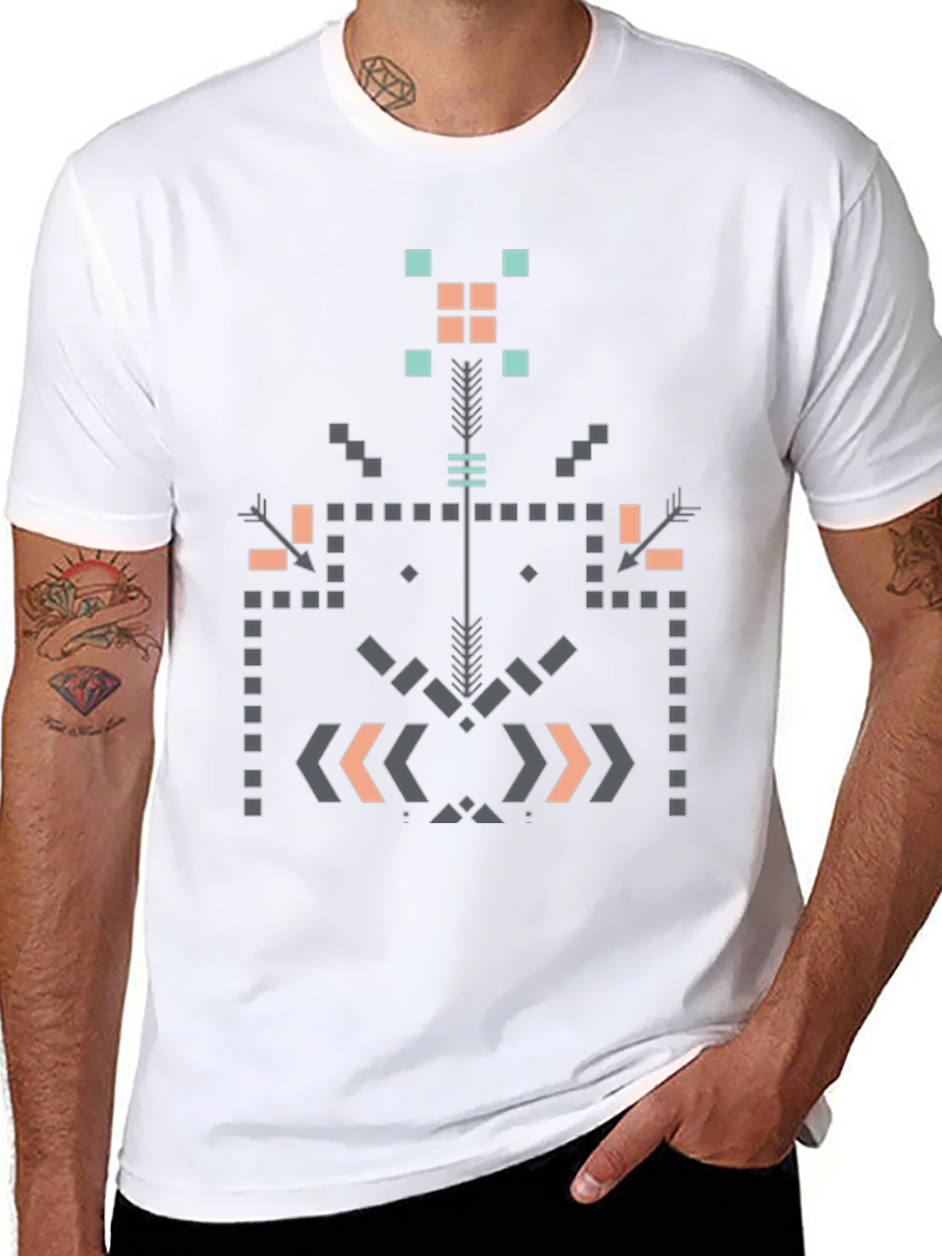 Geometric Aztec Print Black T-Shirt