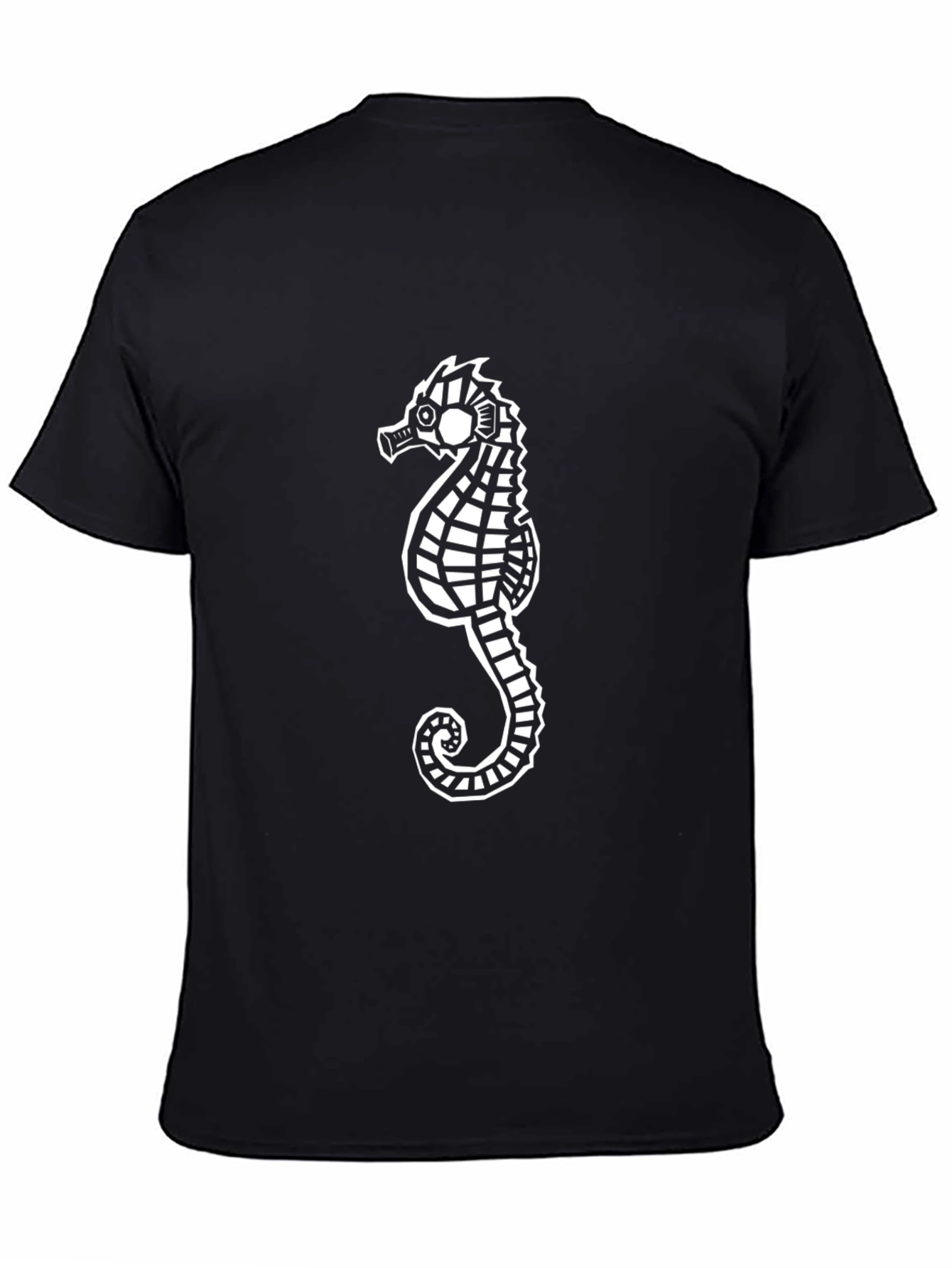 Seahorse Graphic Tee - Black Cotton Casual Shirt