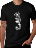 Seahorse Graphic Tee - Black Cotton Casual Shirt