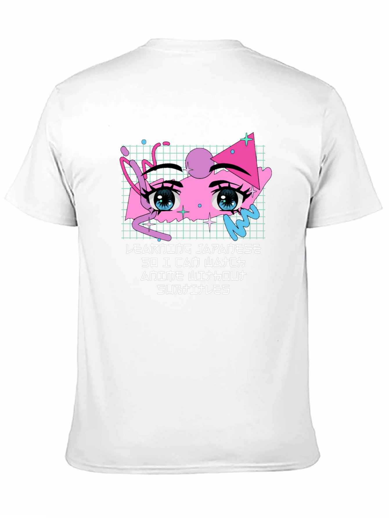 Anime Eyes Japanese Text Black T-Shirt