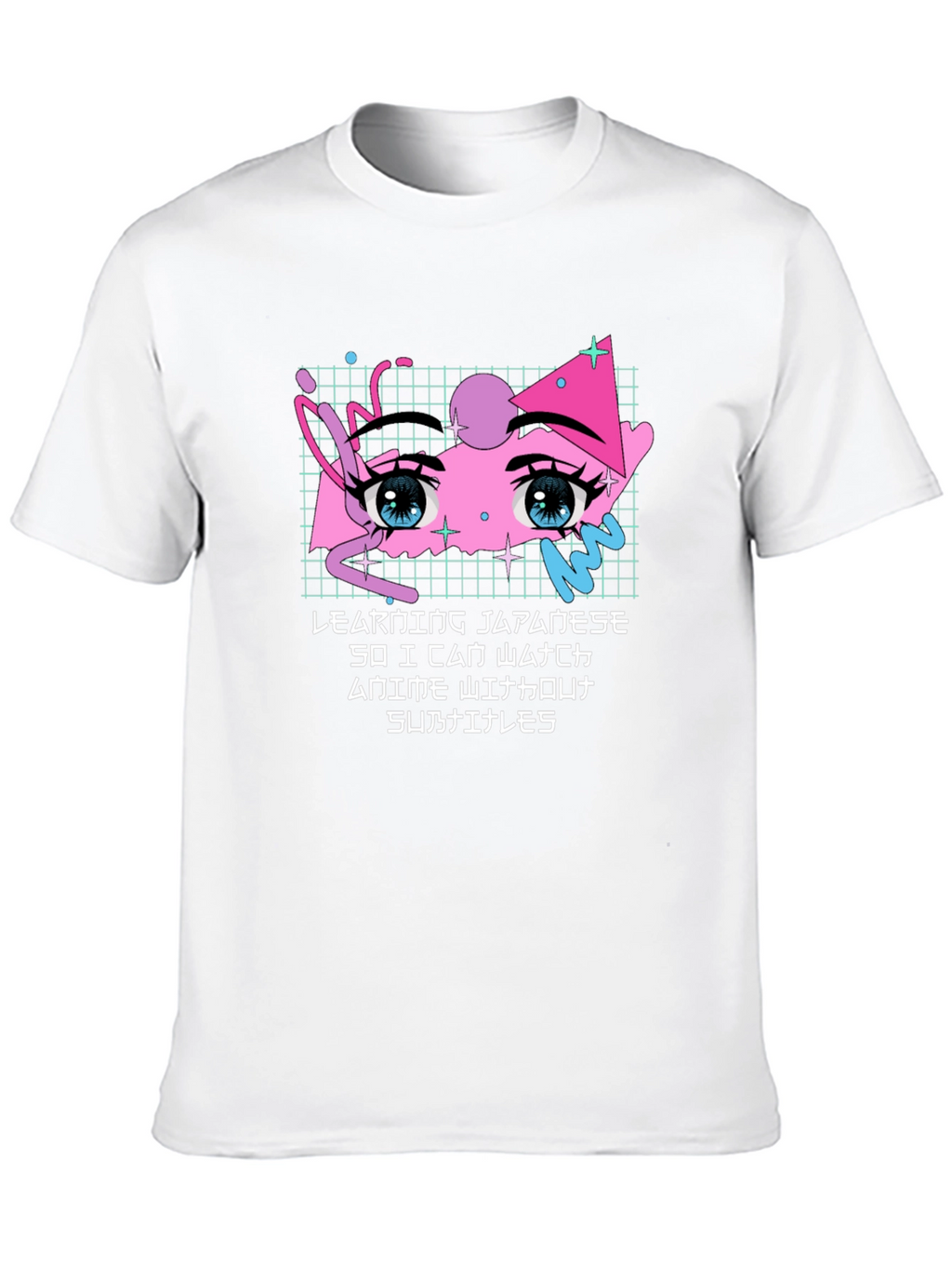 Anime Eyes Japanese Text Black T-Shirt
