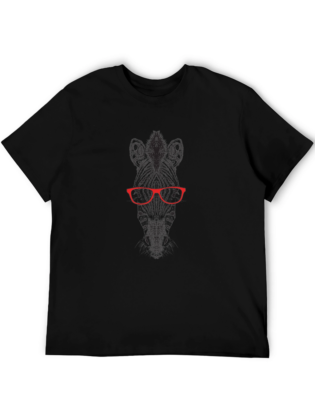 Graphic Tee: Zebra with Red Glasses Black T-Shirt