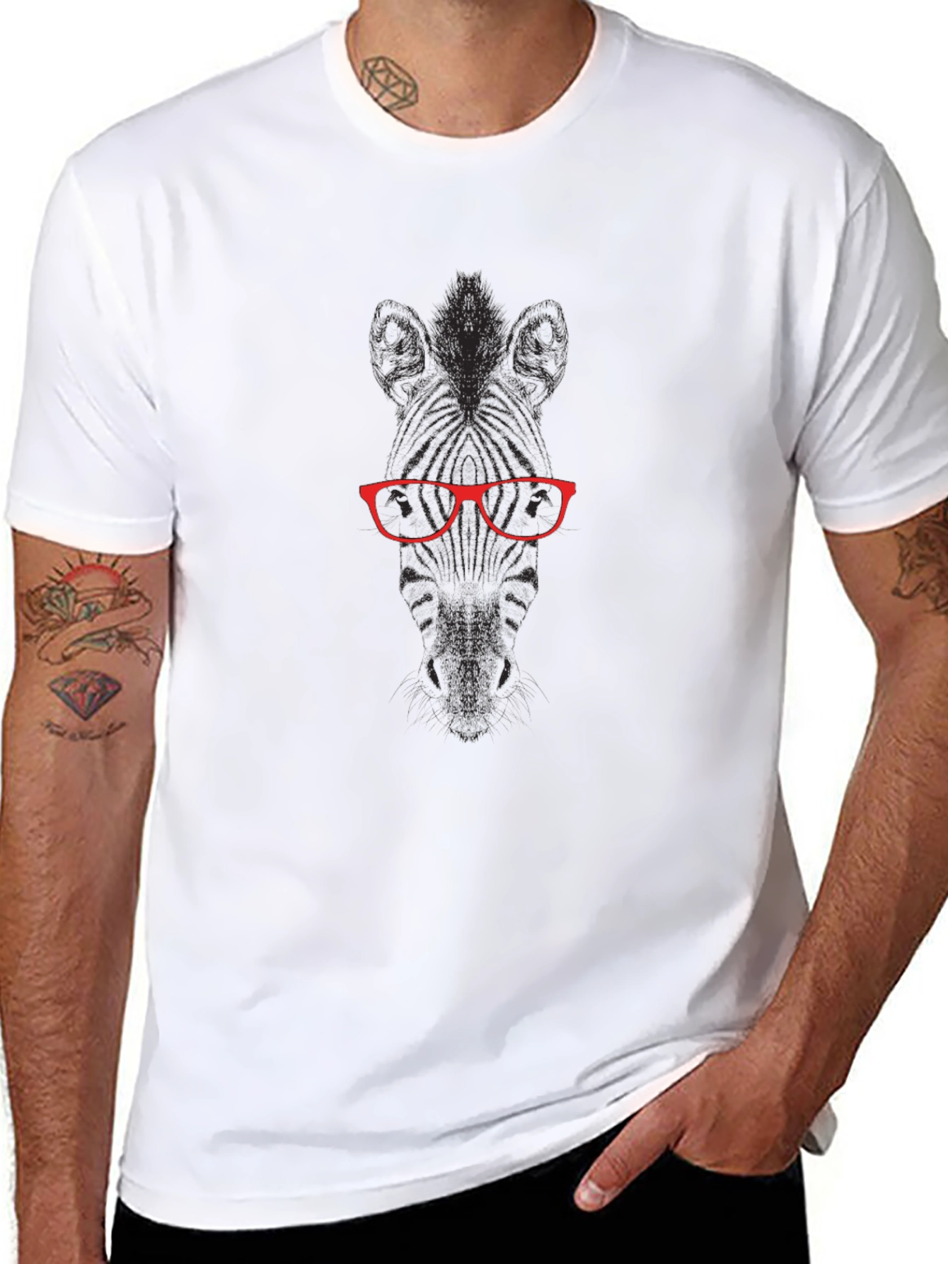 Graphic Tee: Zebra with Red Glasses Black T-Shirt