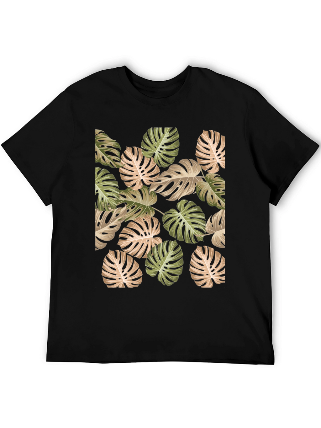 Tropical Leaf Print Black T-Shirt