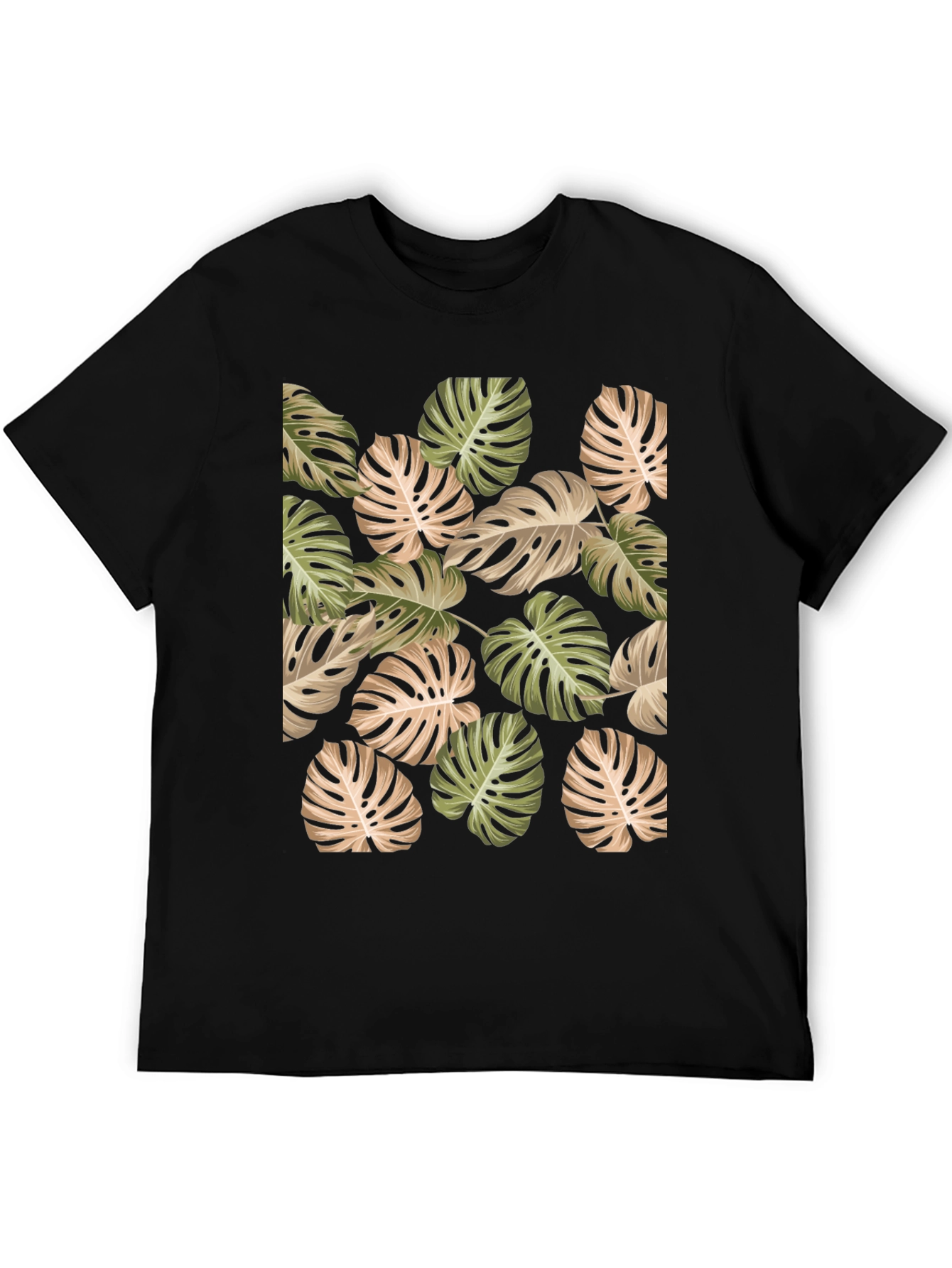 Tropical Leaf Print Black T-Shirt