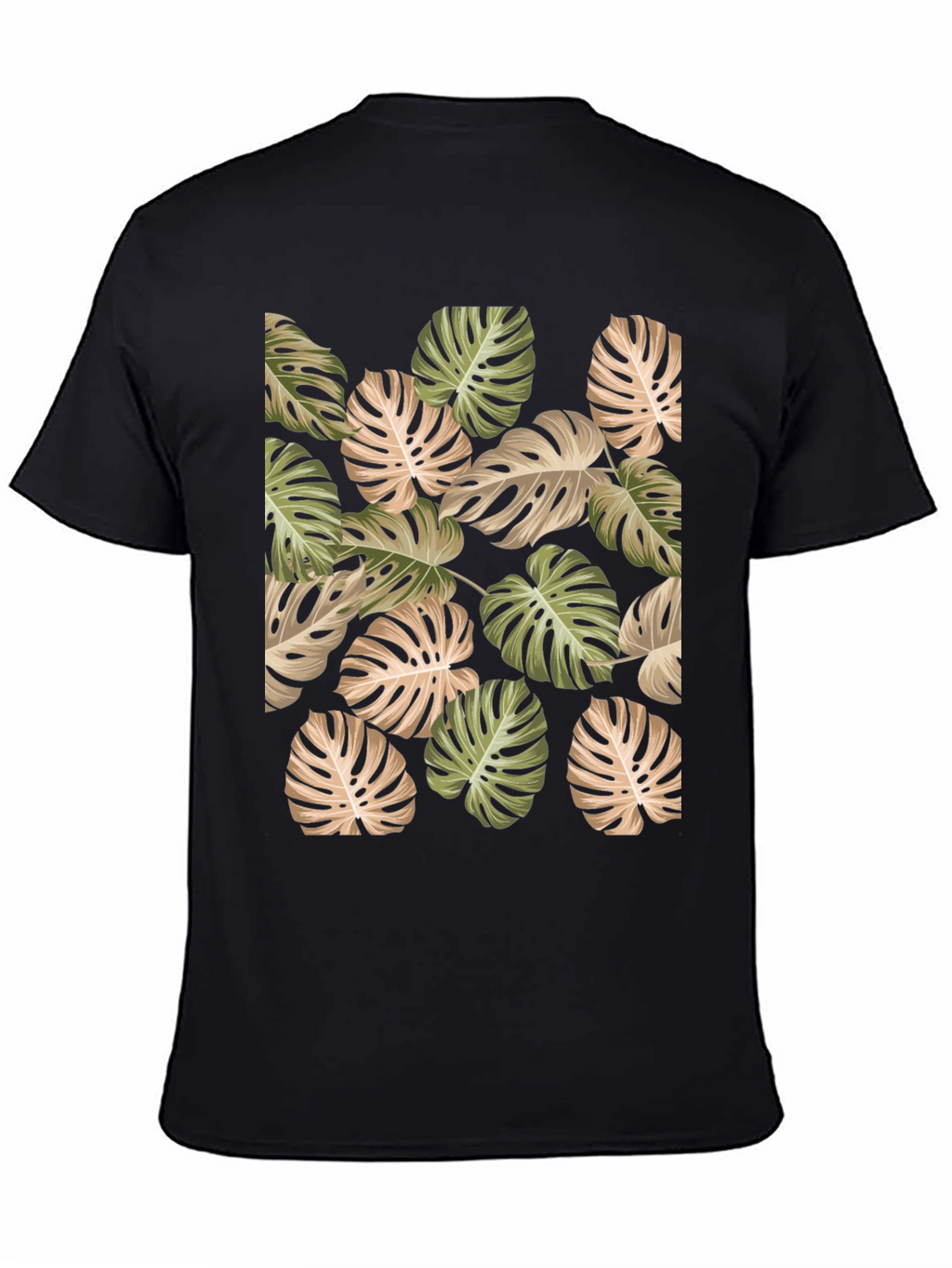 Tropical Leaf Print Black T-Shirt