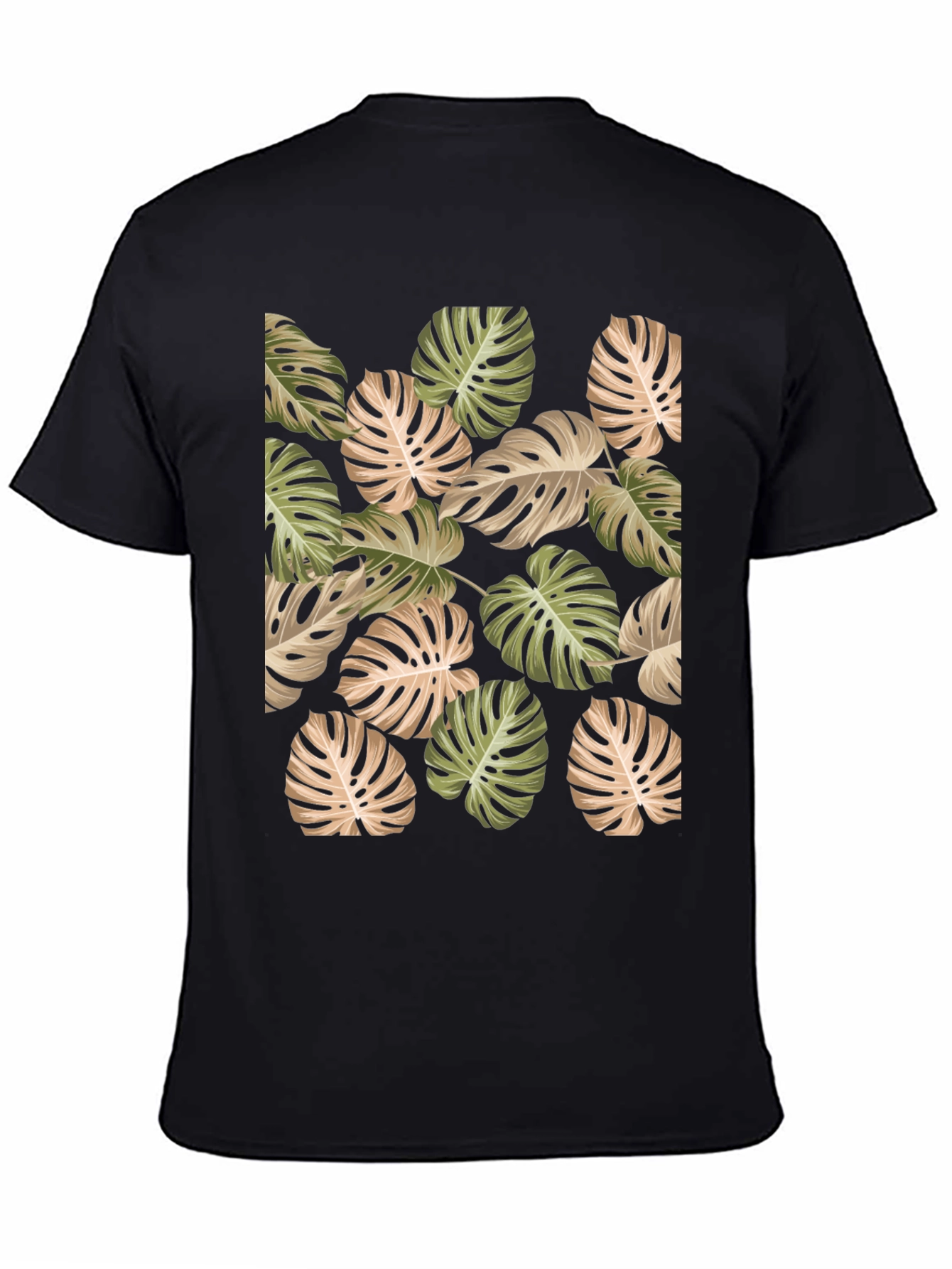 Tropical Leaf Print Black T-Shirt