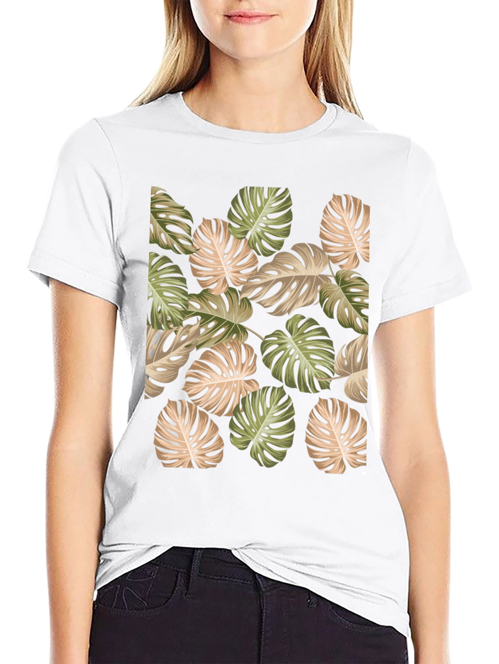 Tropical Leaf Print Black T-Shirt