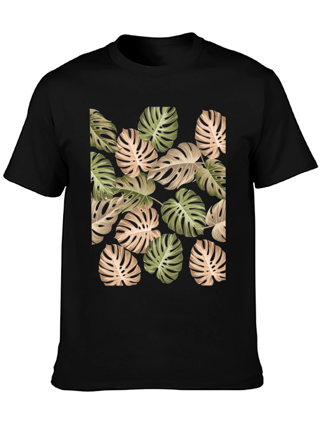 Tropical Leaf Print Black T-Shirt