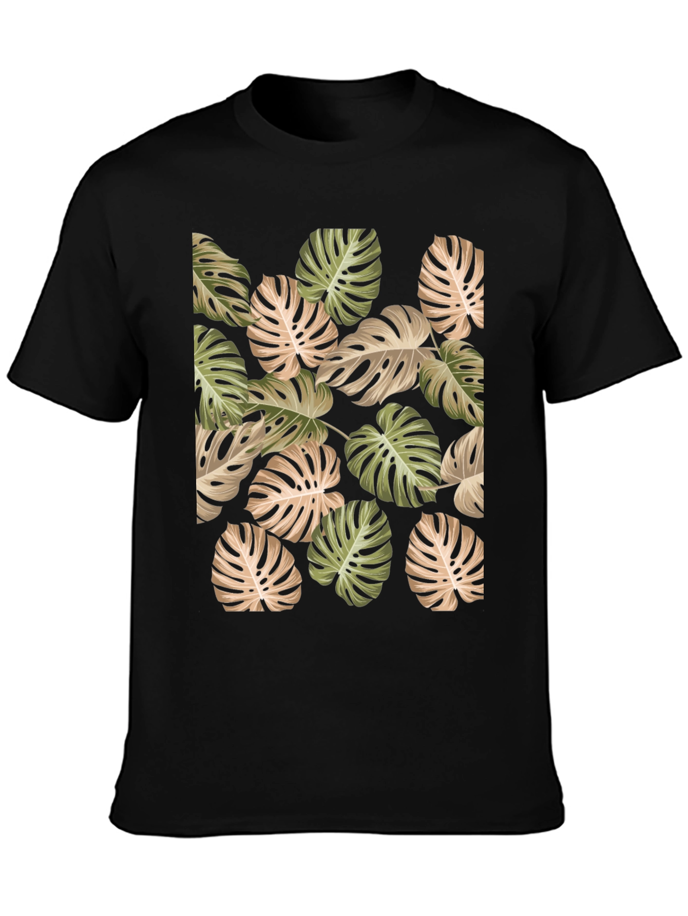 Tropical Leaf Print Black T-Shirt