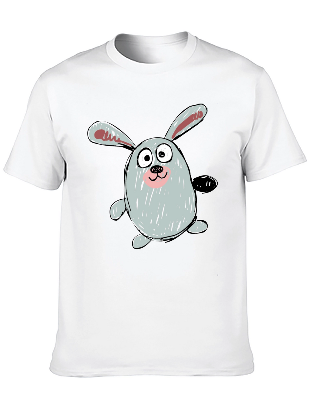 Cartoon Bunny Graphic Tee - Casual Black T-Shirt
