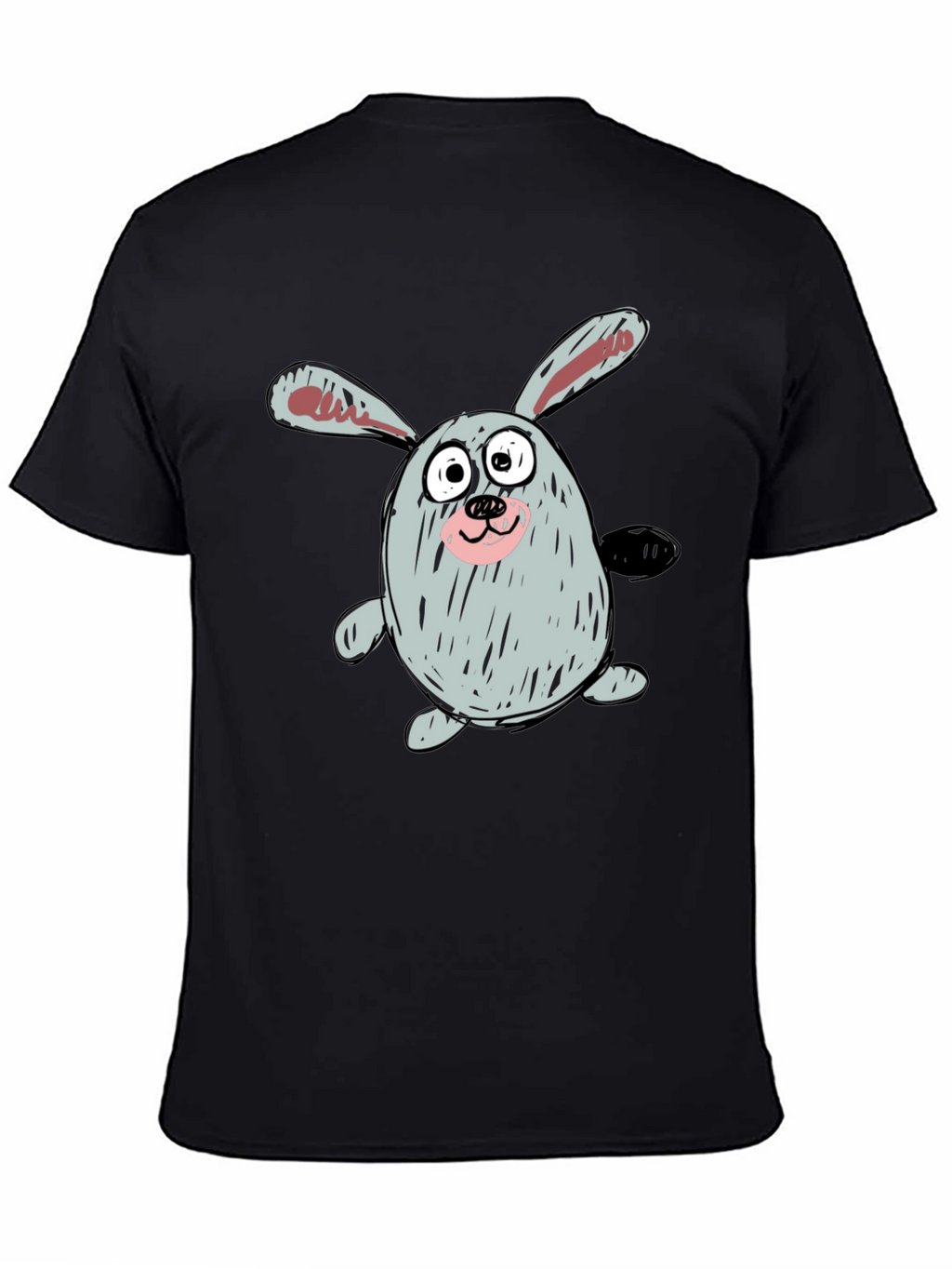Cartoon Bunny Graphic Tee - Casual Black T-Shirt