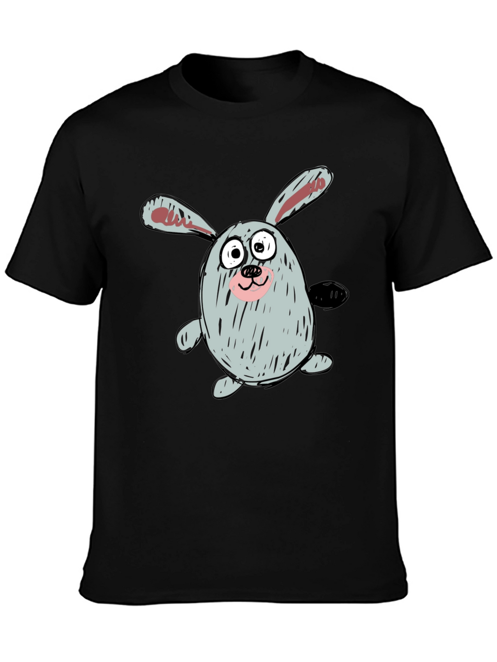 Cartoon Bunny Graphic Tee - Casual Black T-Shirt